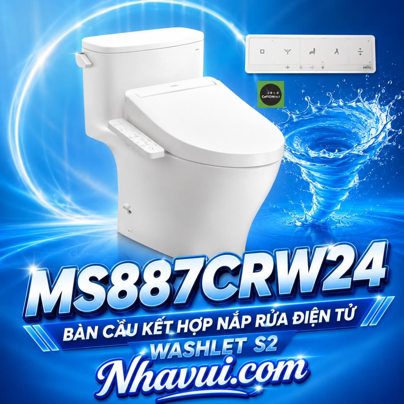 Bàn cầu một khối TOTO MS887CRW24 kết hợp nắp rửa điện tử WASHLET S2