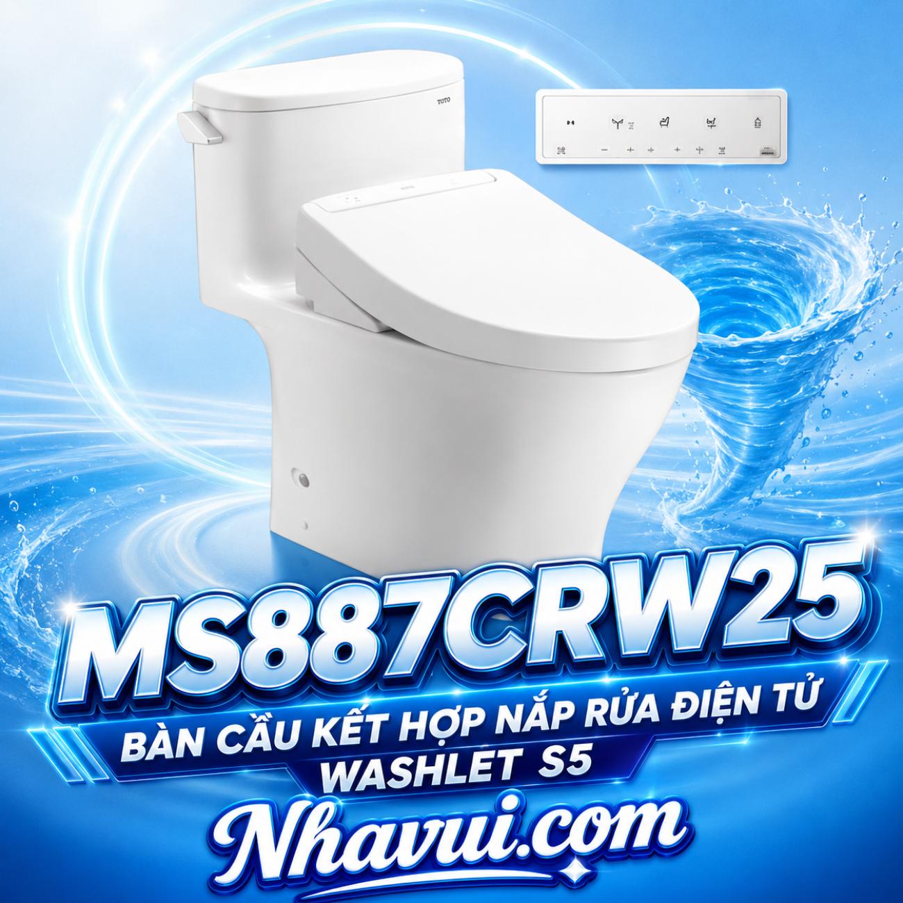 Bàn cầu một khối TOTO MS887CRW25 kết hợp nắp rửa điện tử WASHLET S5