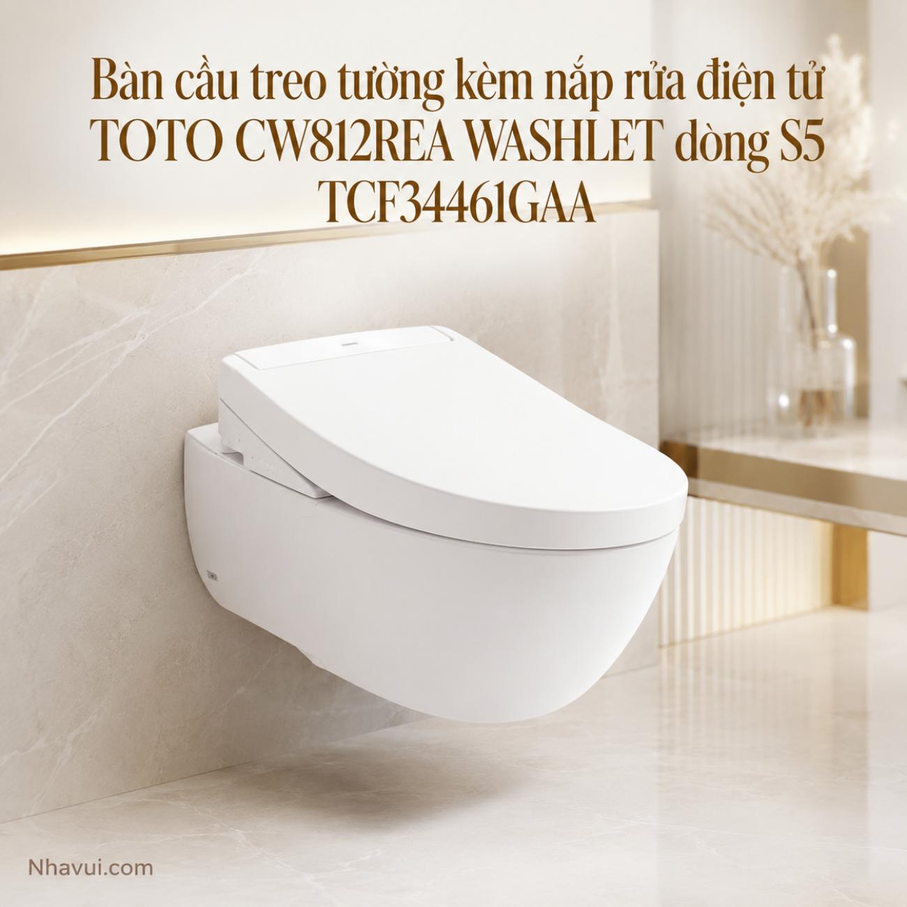 Bàn cầu treo tường kèm nắp rửa điện tử TOTO CW812REA WASHLET dòng S5 TCF34461GAA