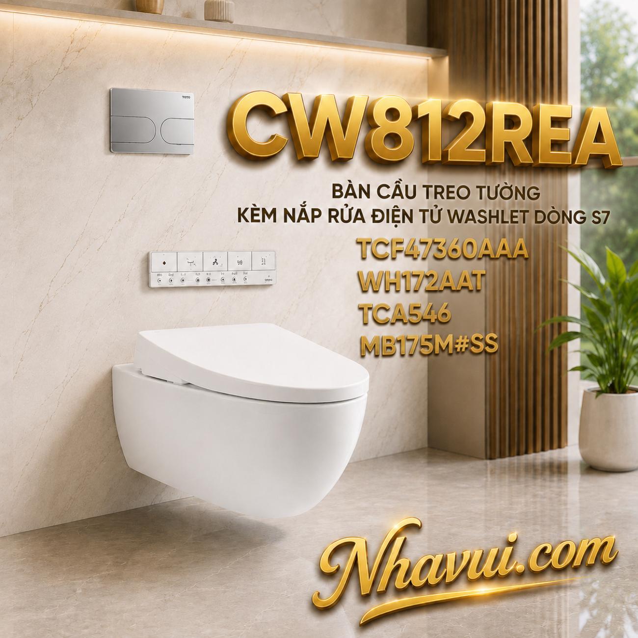 Bàn cầu treo tường kèm nắp rửa điện tử TOTO CW812REA WASHLET dòng S7 TCF47360AAA