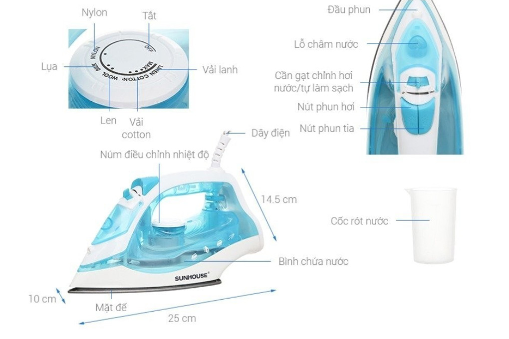Bàn ủi hơi nước Sunhouse SHD2065 1.600W