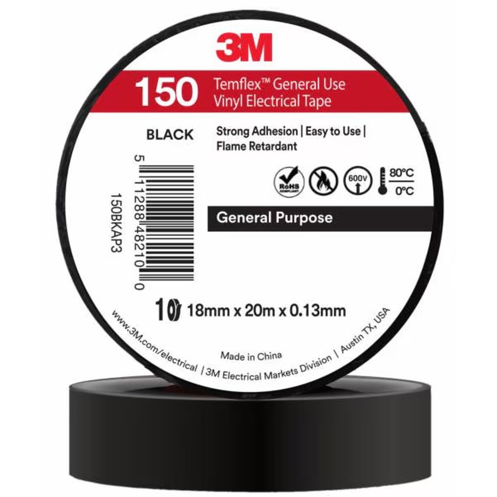 Băng keo điện 3M Temflex 150 màu đen – 18 mm x 20 m x 0,13 mm