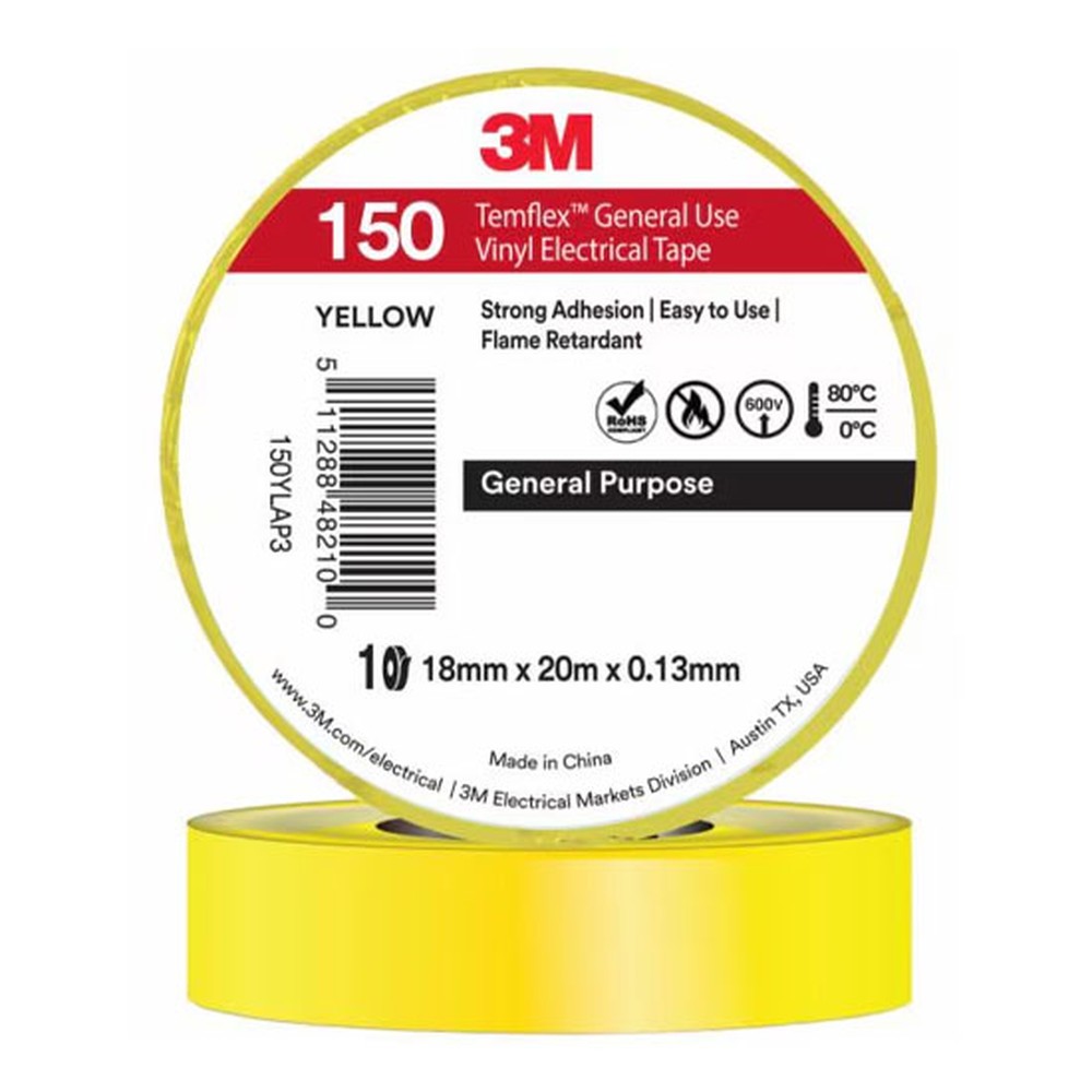 Băng keo điện 3M Temflex 150 màu vàng khổ 18 mm