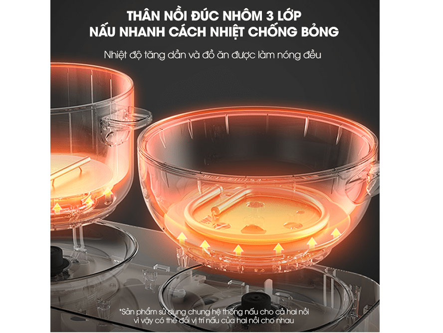 Bếp điện đôi đa năng Bear SB-BD02N kèm nồi inox và chảo chống dính
