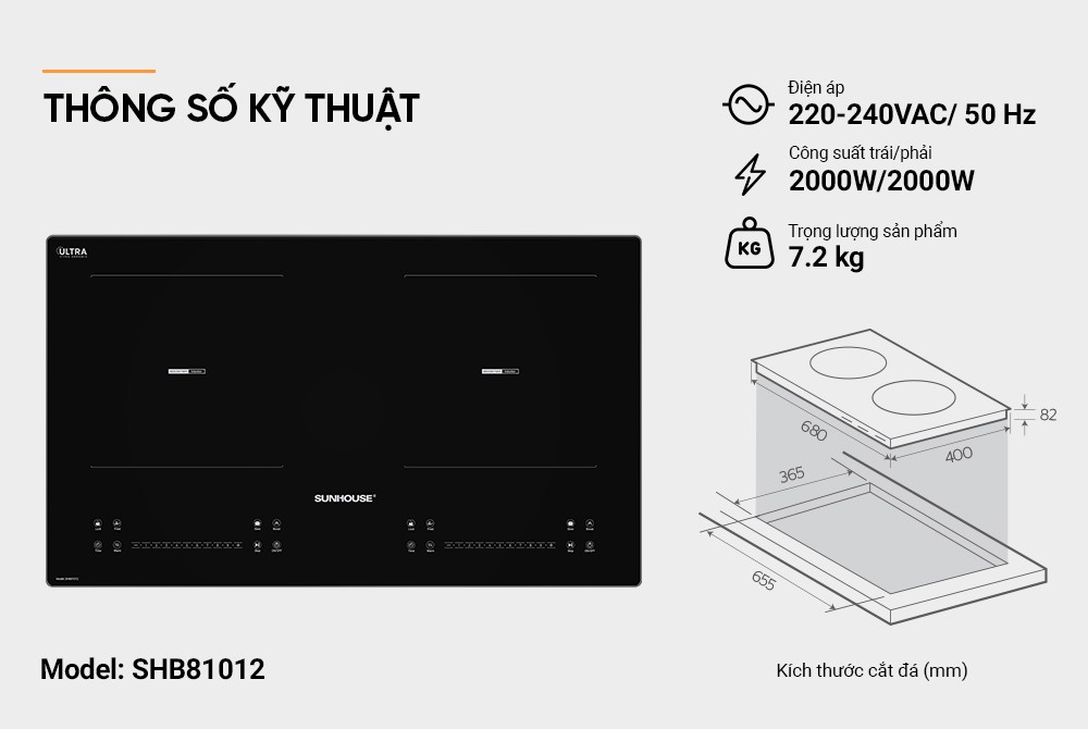 Bếp đôi điện từ Sunhouse SHB81012