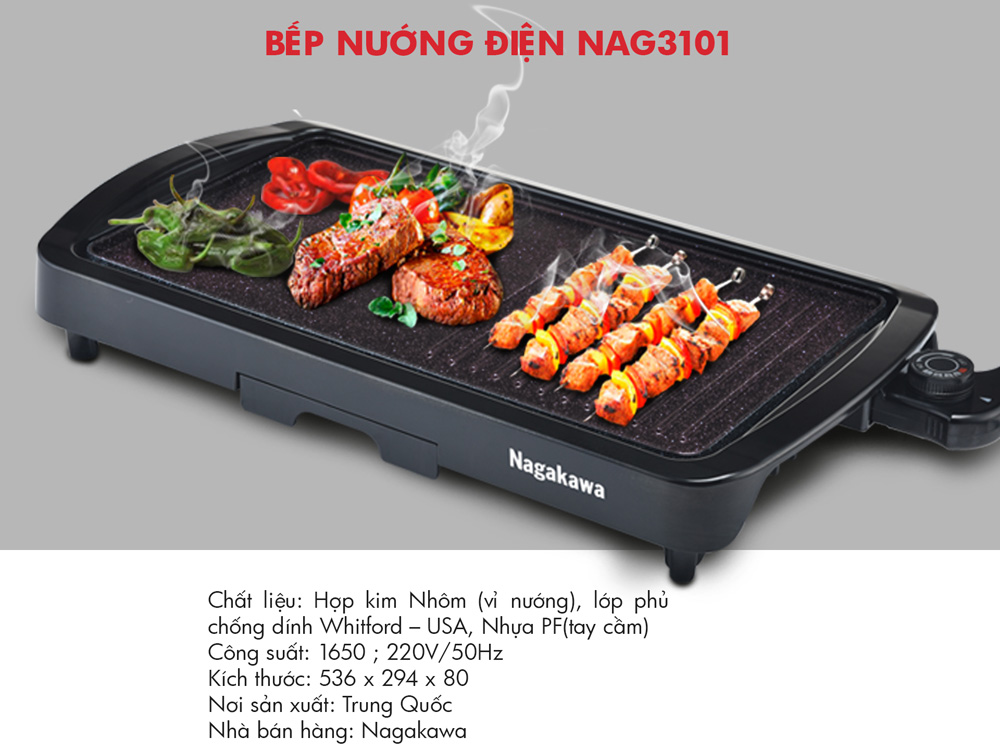 Bếp nướng điện Nagakawa NAG3101 1.650W