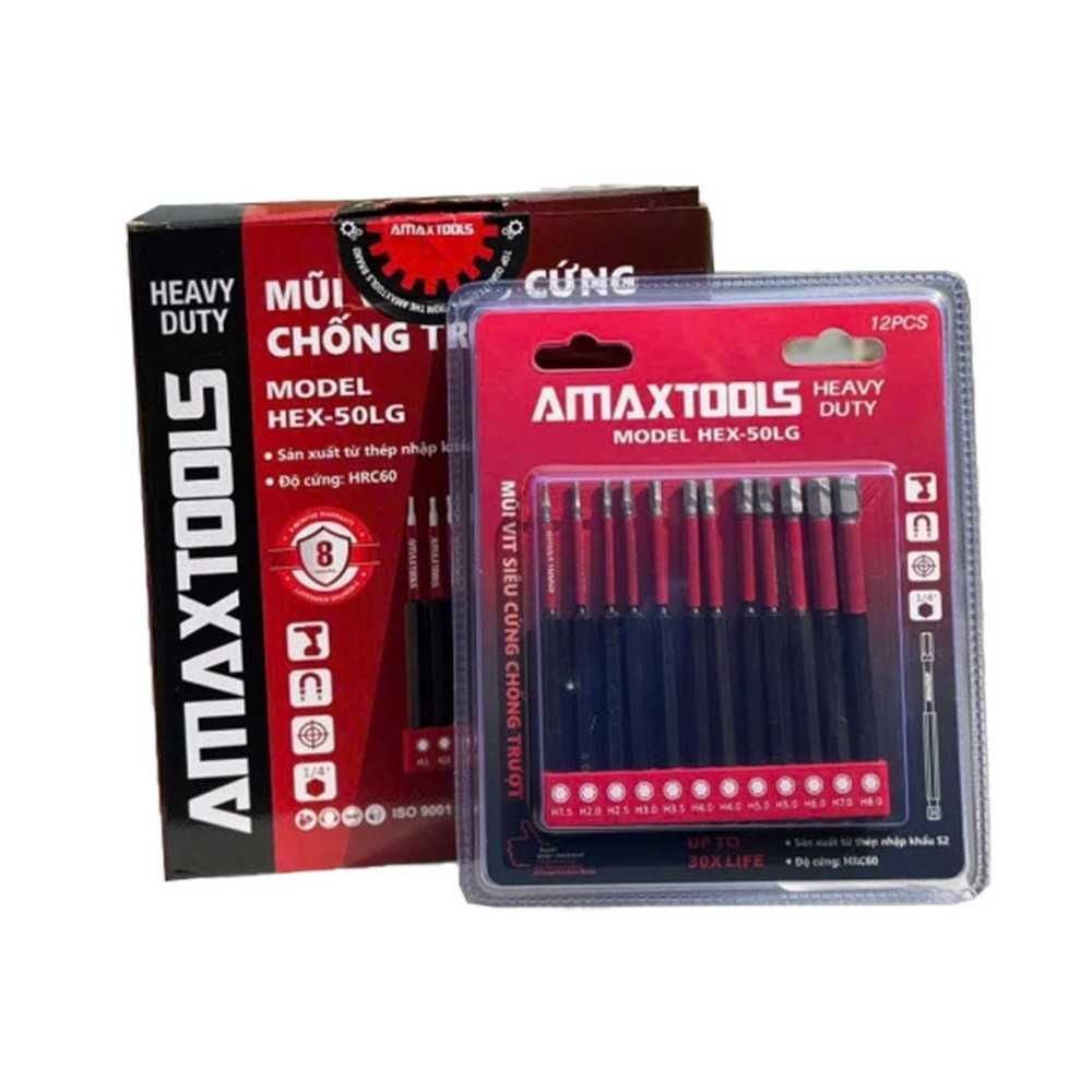 Bộ 12 mũi vít lục giác Amaxtools HEX-50LG dài 50 mm