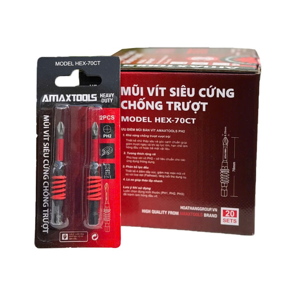 Bộ 2 mũi vít bake PH2 Amaxtools HEX-65CT dài 65 mm