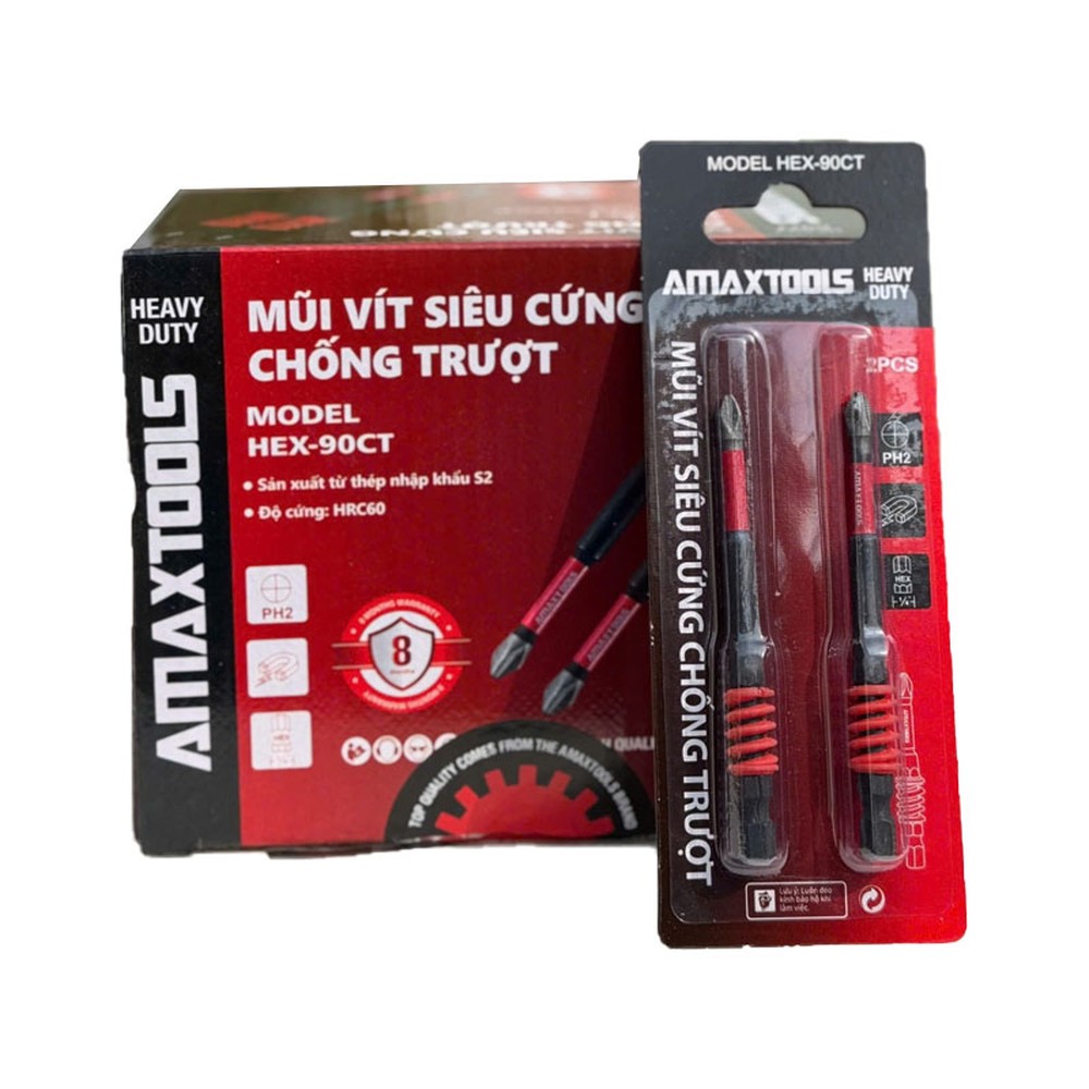 Bộ 2 mũi vít bake PH2 Amaxtools HEX-90CT dài 90 mm