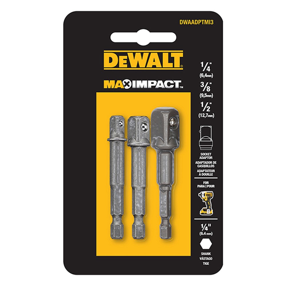 Bộ 3 đầu chuyển vặn vít sang khẩu Dewalt DWAADPTMI3 (1/4", 3/8", 1/2")