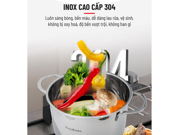 Bộ 3 nồi inox 304 5 lớp đáy từ Nagakawa NAG1351