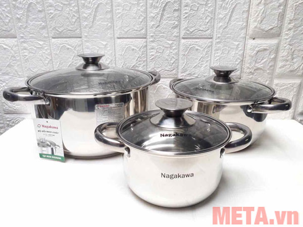 Bộ 3 nồi inox 4 đáy Nagakawa NAG1304