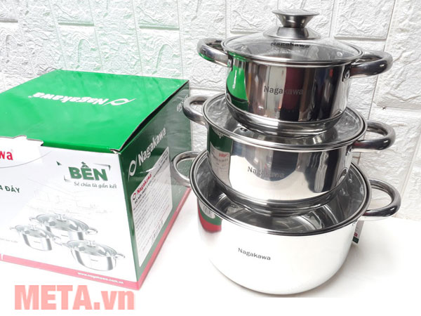Bộ 3 nồi inox 4 đáy Nagakawa NAG1304