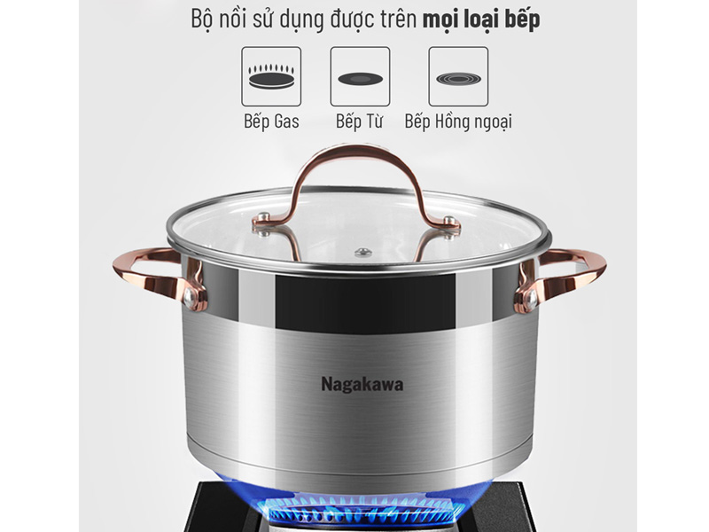 Bộ 3 nồi inox 5 đáy Nagakawa NAG1352