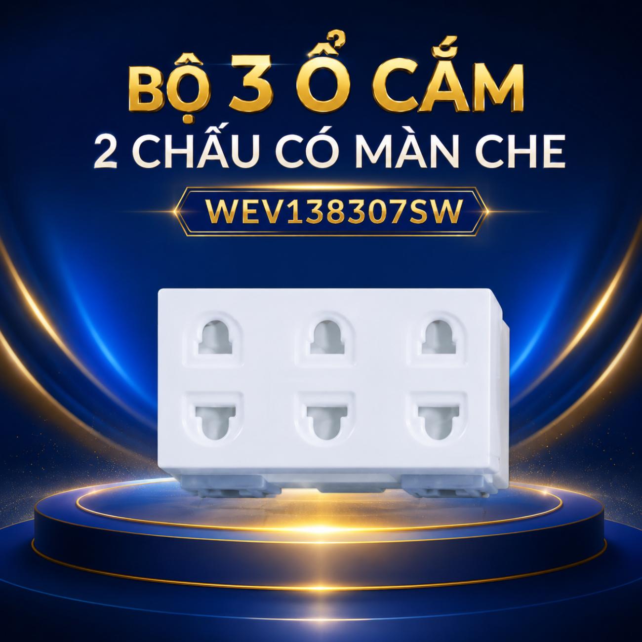 Bộ 3 ổ cắm Panasonic 2 chấu có màn che, bắt vít, 250VAC-16A