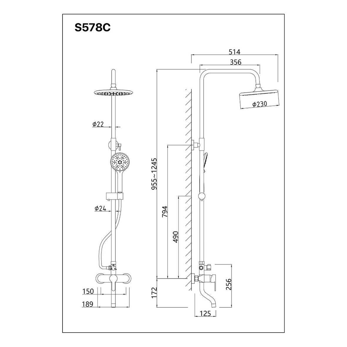 Bộ vòi sen đứng nóng lạnh Caesar S578C chính hãng, bảo hành 24 tháng
