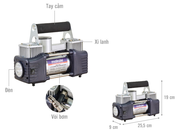 Bơm lốp ô tô Makute MAC1202 2 xi lanh 12V