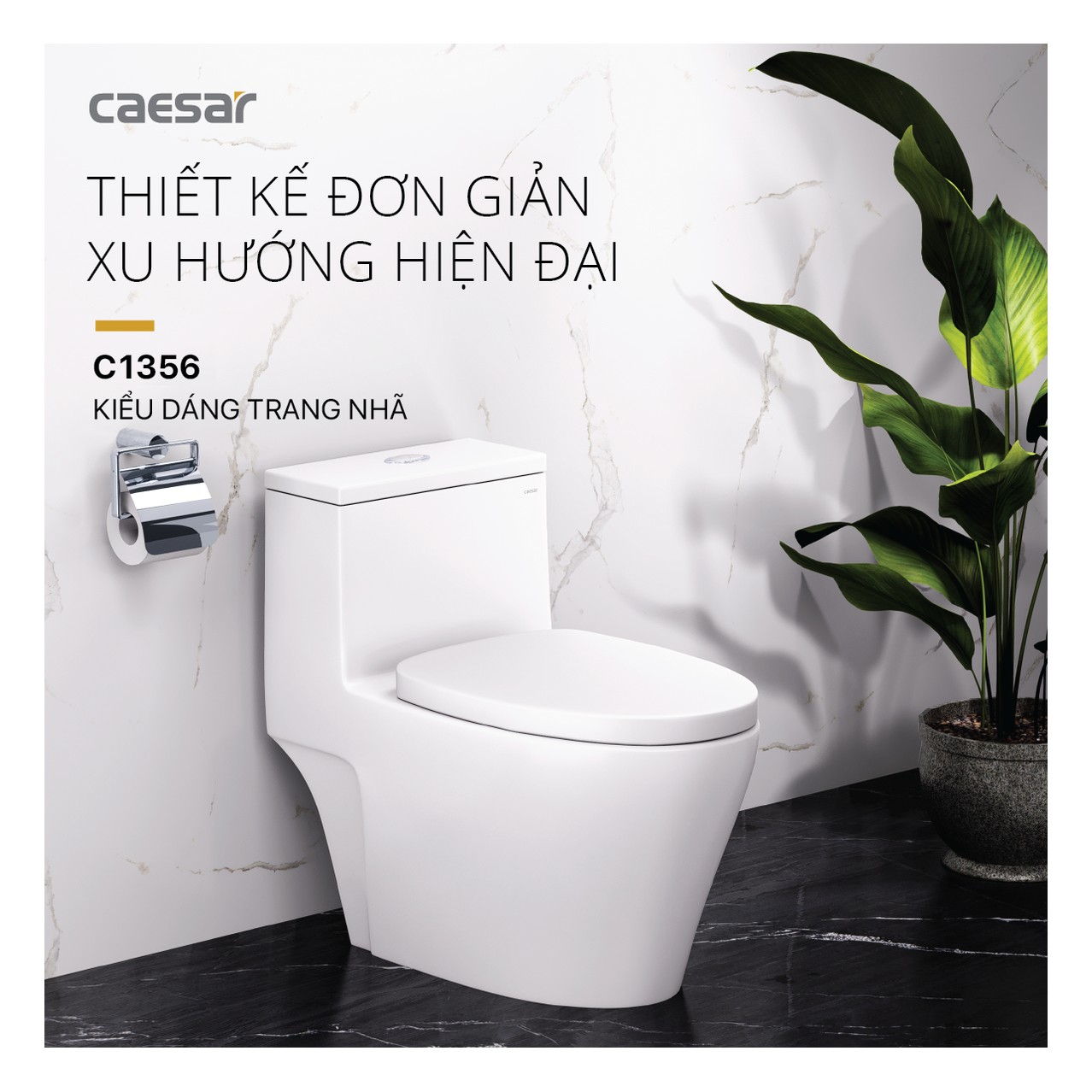 Bồn cầu một khối nắp êm Caesar CD1356 – 725 x 400 x 650mm chính hãng, bảo hành 24 tháng
