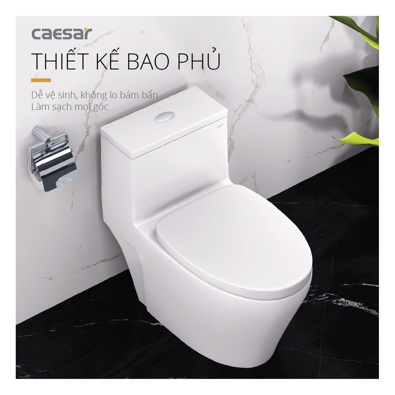 Bồn cầu một khối nắp êm Caesar CD1356 – 725 x 400 x 650mm chính hãng, bảo hành 24 tháng