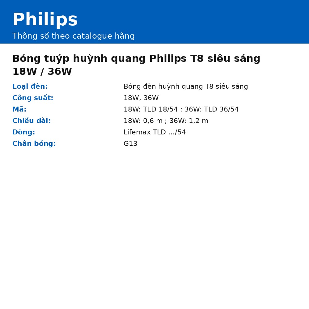 Bóng tuýp huỳnh quang Philips T8 siêu sáng 18W / 36W chính hãng