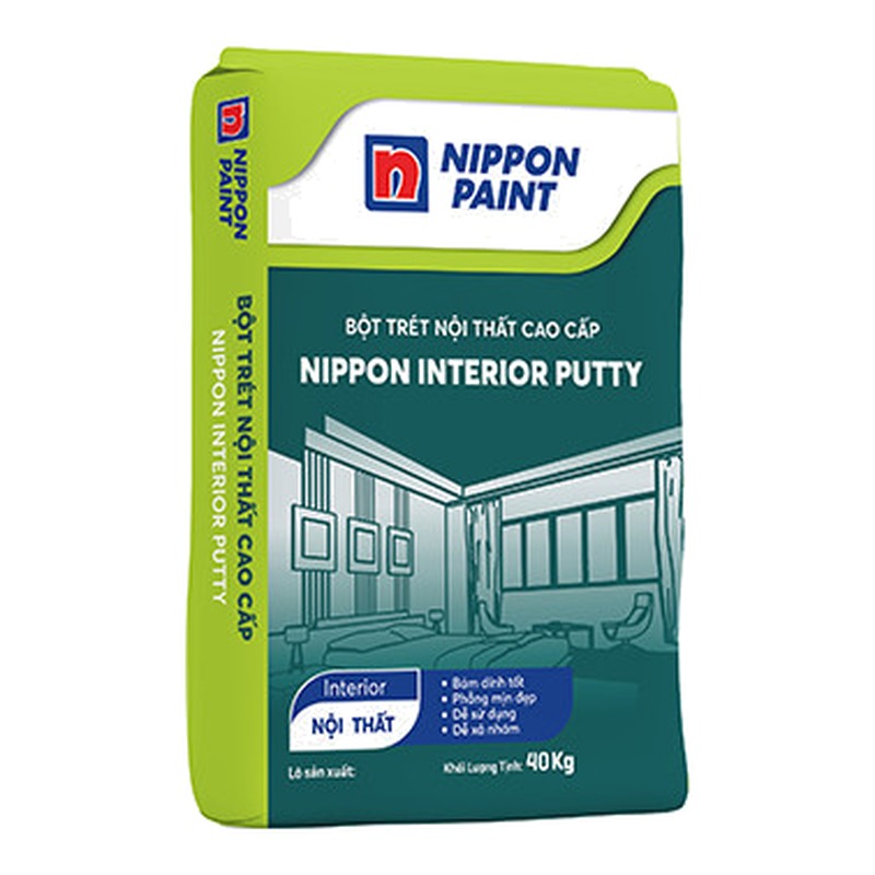 Bột trét tường nội thất Nippon Interior Putty phẳng mịn dễ xả nhám