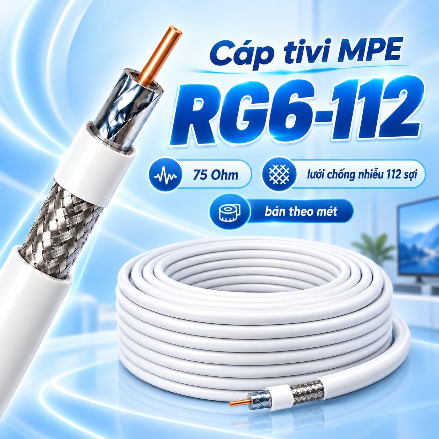 Cáp tivi MPE RG6-112 75 Ohm lưới chống nhiễu 112 sợi - bán theo mét
