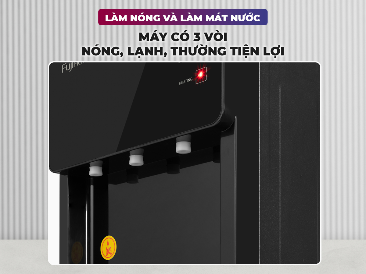 Cây nước nóng lạnh FujiHome WD61E úp bình, 3 vòi, làm lạnh điện tử
