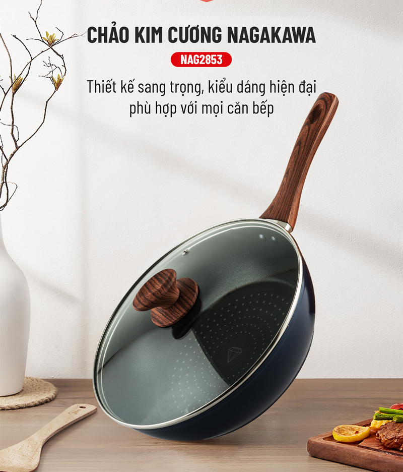 Chảo kim cương đáy từ Nagakawa NAG2853 28cm