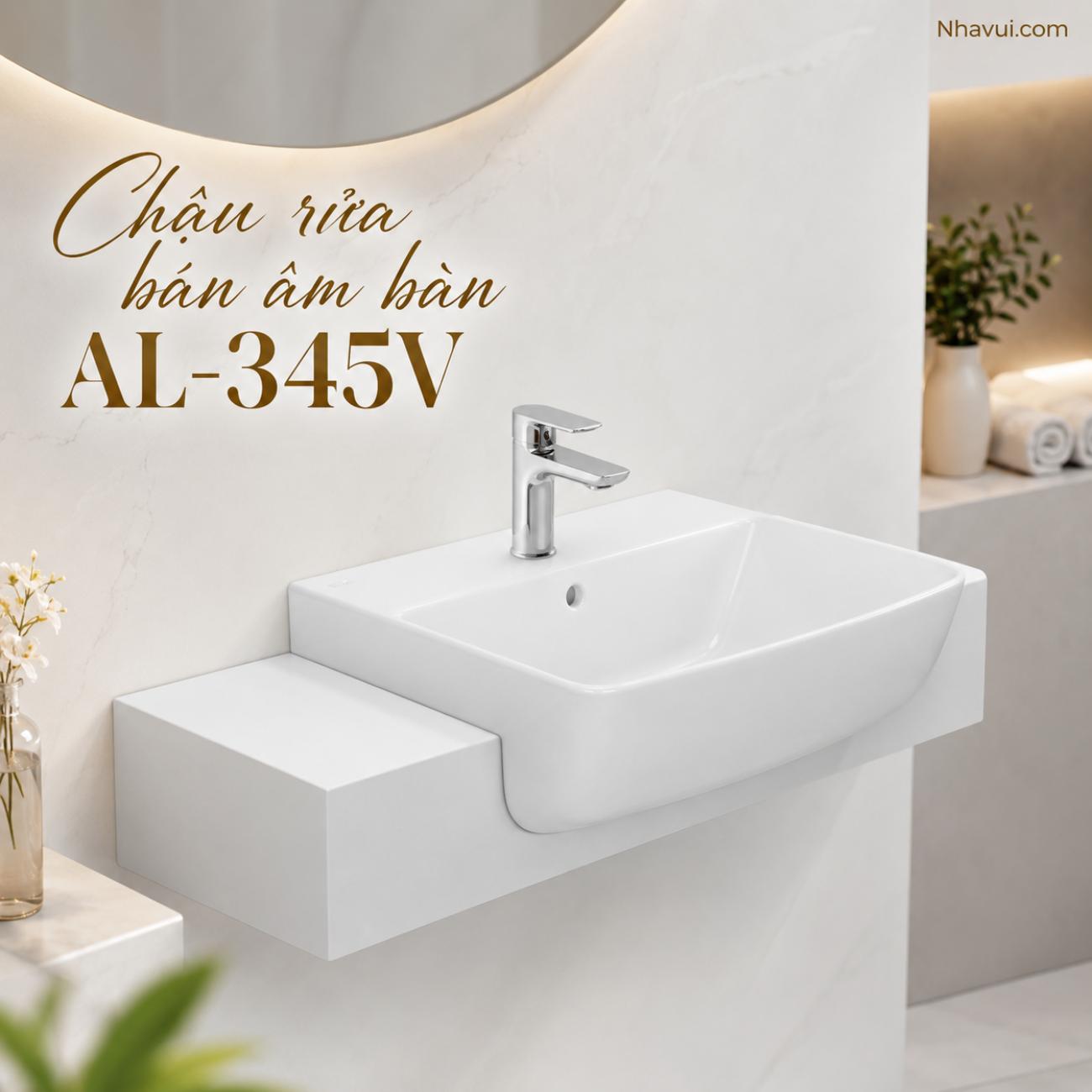 Chậu rửa bán âm bàn INAX AL-345V AQUA CERAMIC, lòng chậu sâu dễ sử dụng đa năng