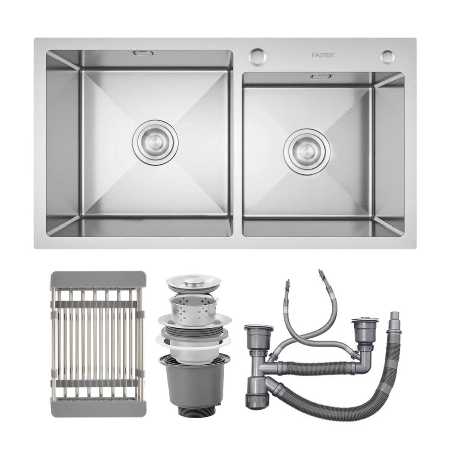 Chậu rửa chén inox 2 hộc lệch Faster FS-8245HSS 820 mm