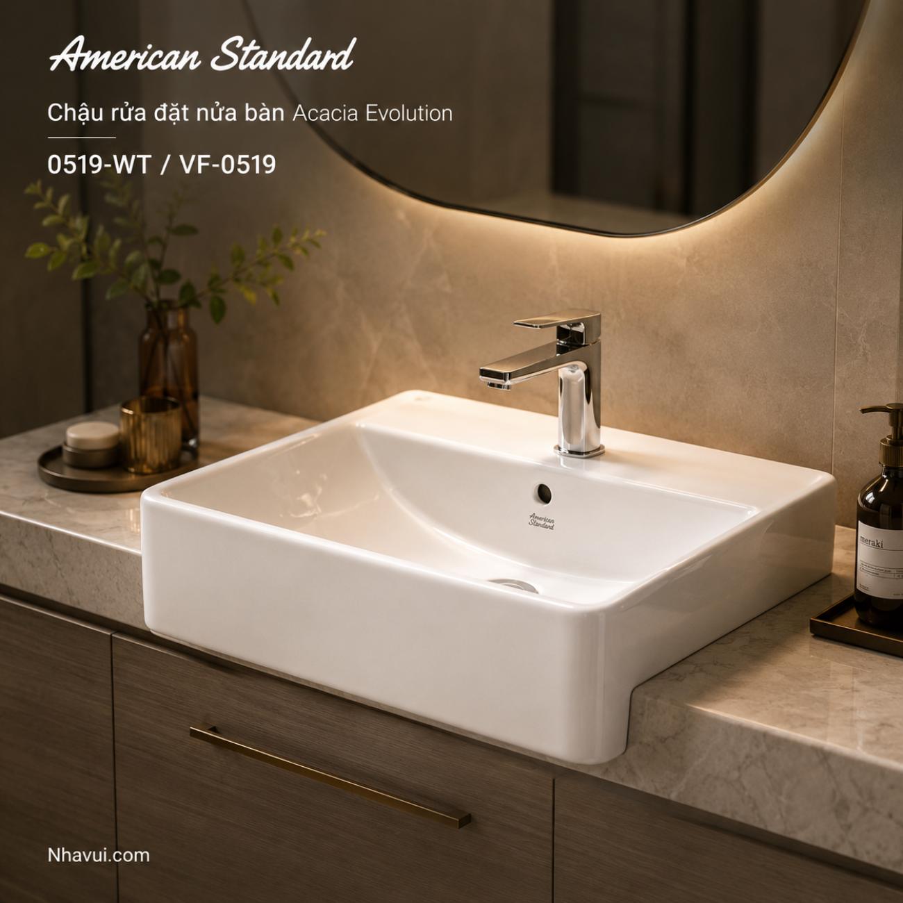 Chậu rửa đặt nửa bàn American Standard 0519-WT / VF-0519 Acacia Evolution