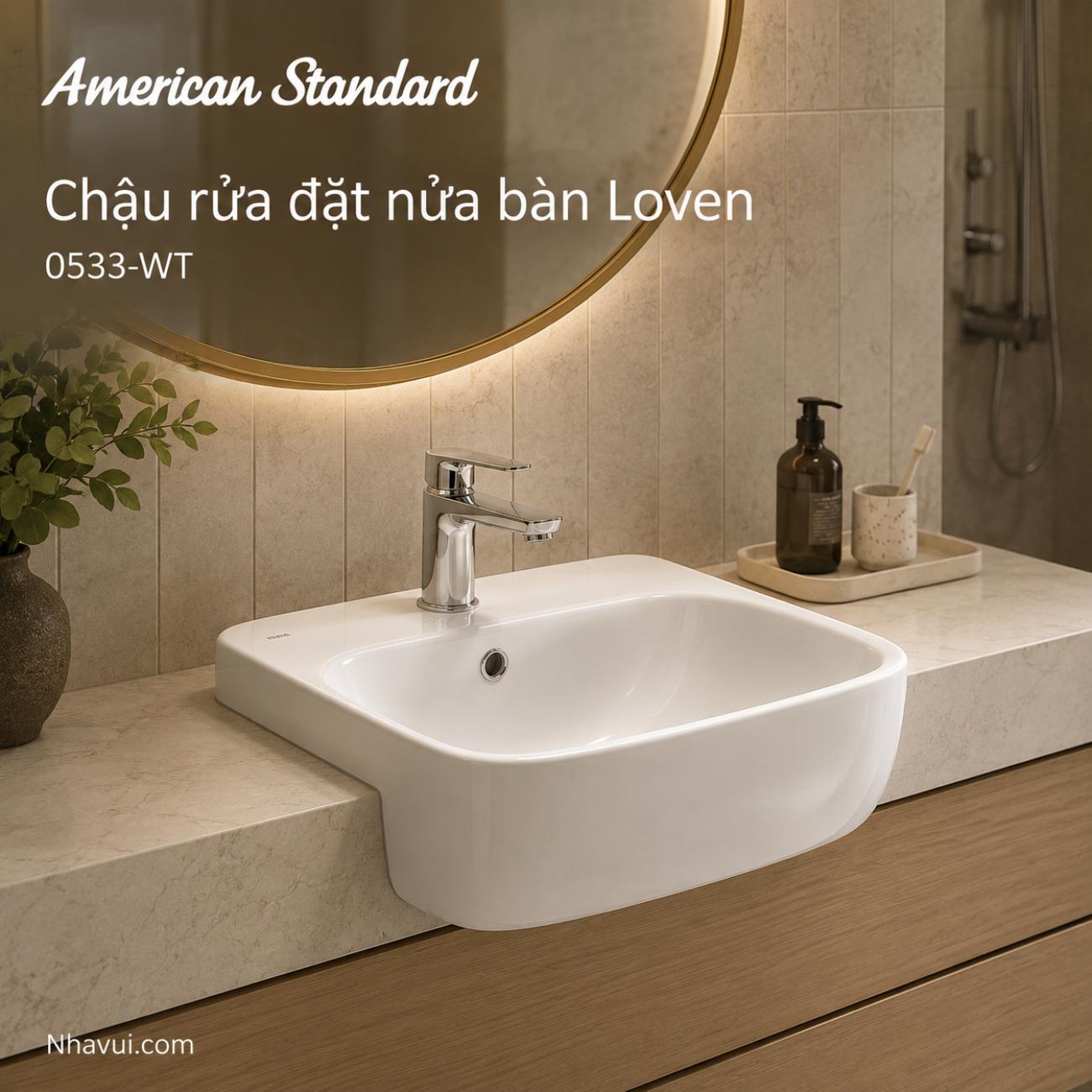 Chậu rửa đặt nửa bàn American Standard 0533-WT Loven