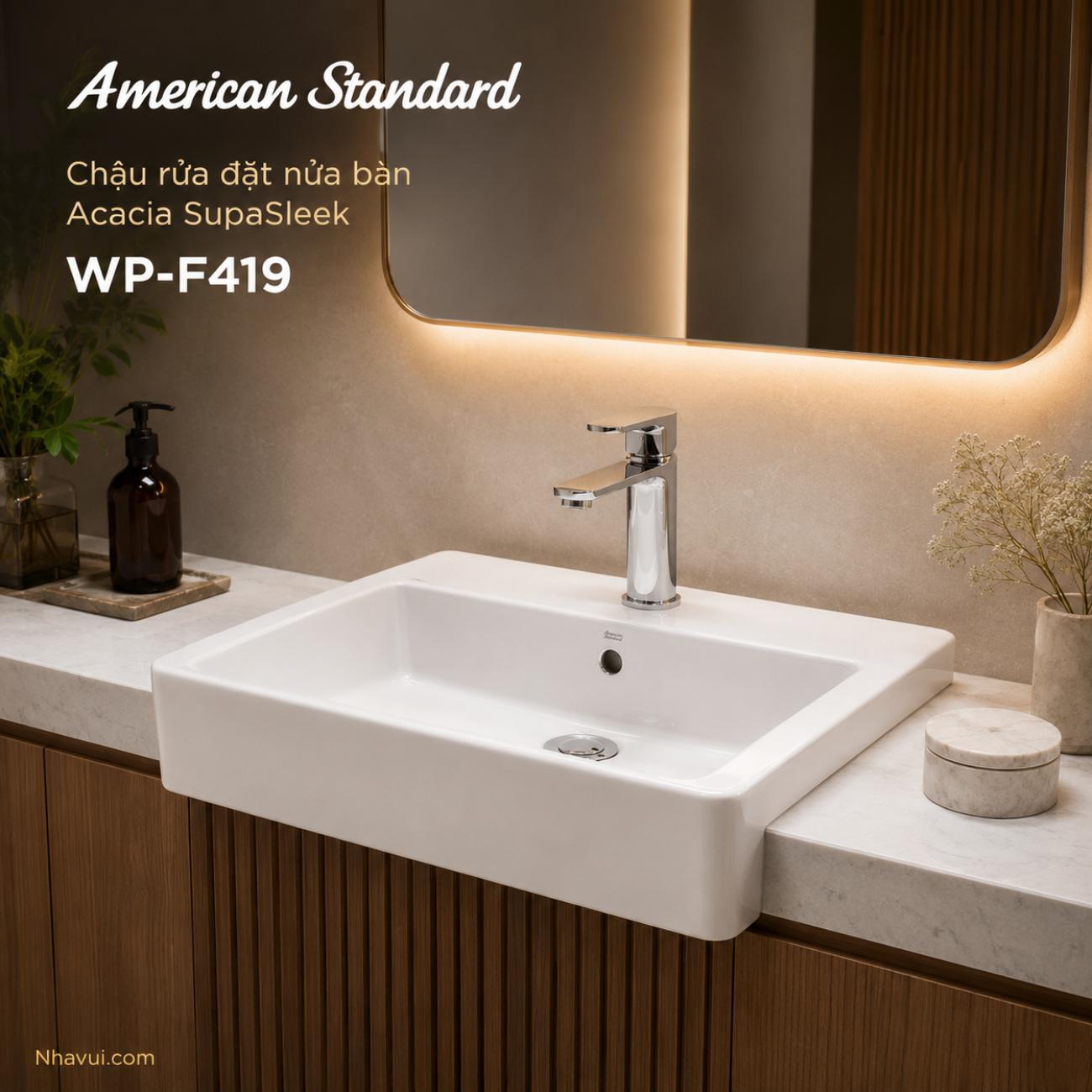 Chậu rửa đặt nửa bàn American Standard WP-F419 Acacia SupaSleek