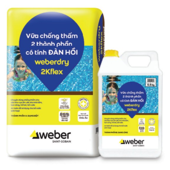 Chống thấm gốc xi măng 2 thành phần Weber weberdry 2Kflex bộ 25kg chính hãng