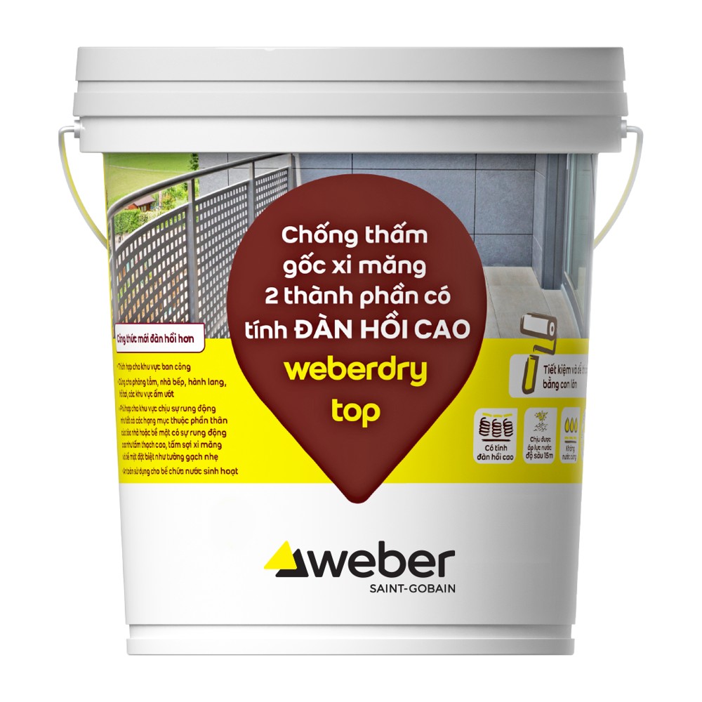 Chống thấm gốc xi măng đàn hồi 2 thành phần Weber weberdry top chính hãng
