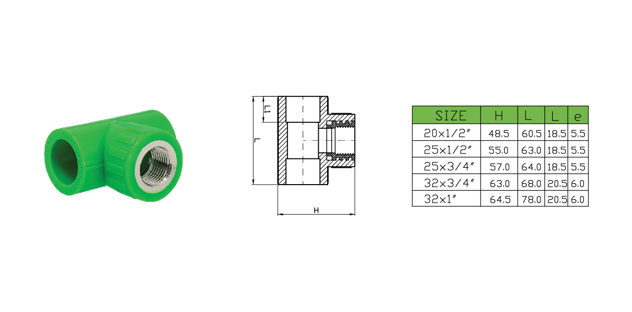 Co ren trong, tê ren trong PP-R Đạt Hòa 20 x 1/2" – 25 x 3/4"