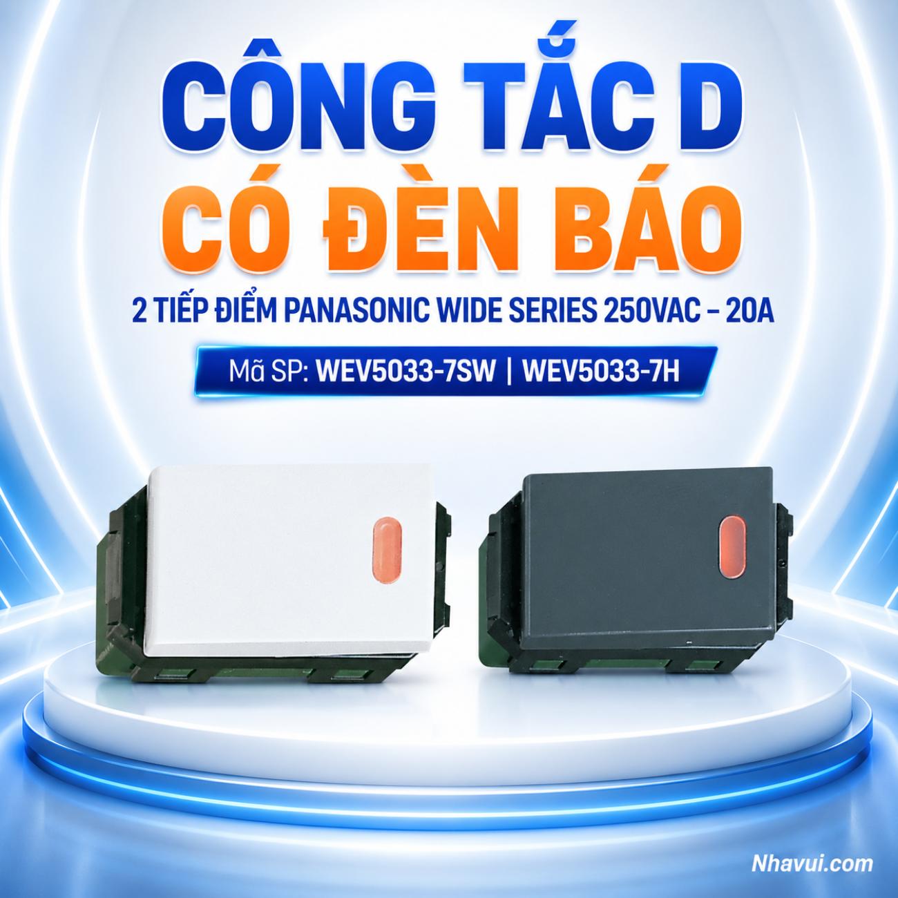 Công tắc D có đèn báo, 2 tiếp điểm Panasonic WIDE Series 250VAC – 20A