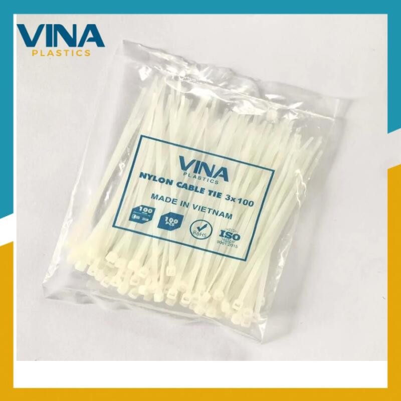Dây rút nhựa Vina Plastics 100mm màu trắng, đen
