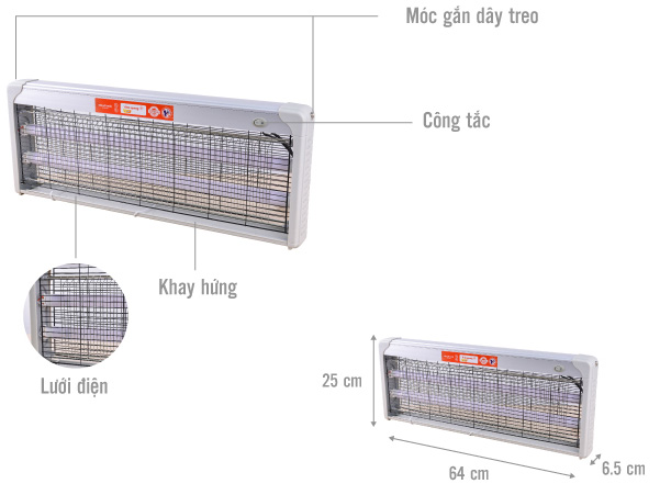 Đèn bắt muỗi Điện Quang ĐQ EML04L 640 x 65 x 250mm