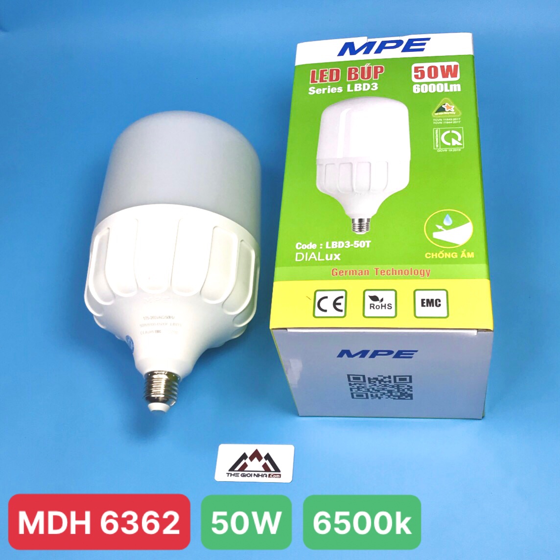 Đèn LED Bulb Chống Ẩm MPE 50W LBD3-50T, Ánh Sáng Trắng