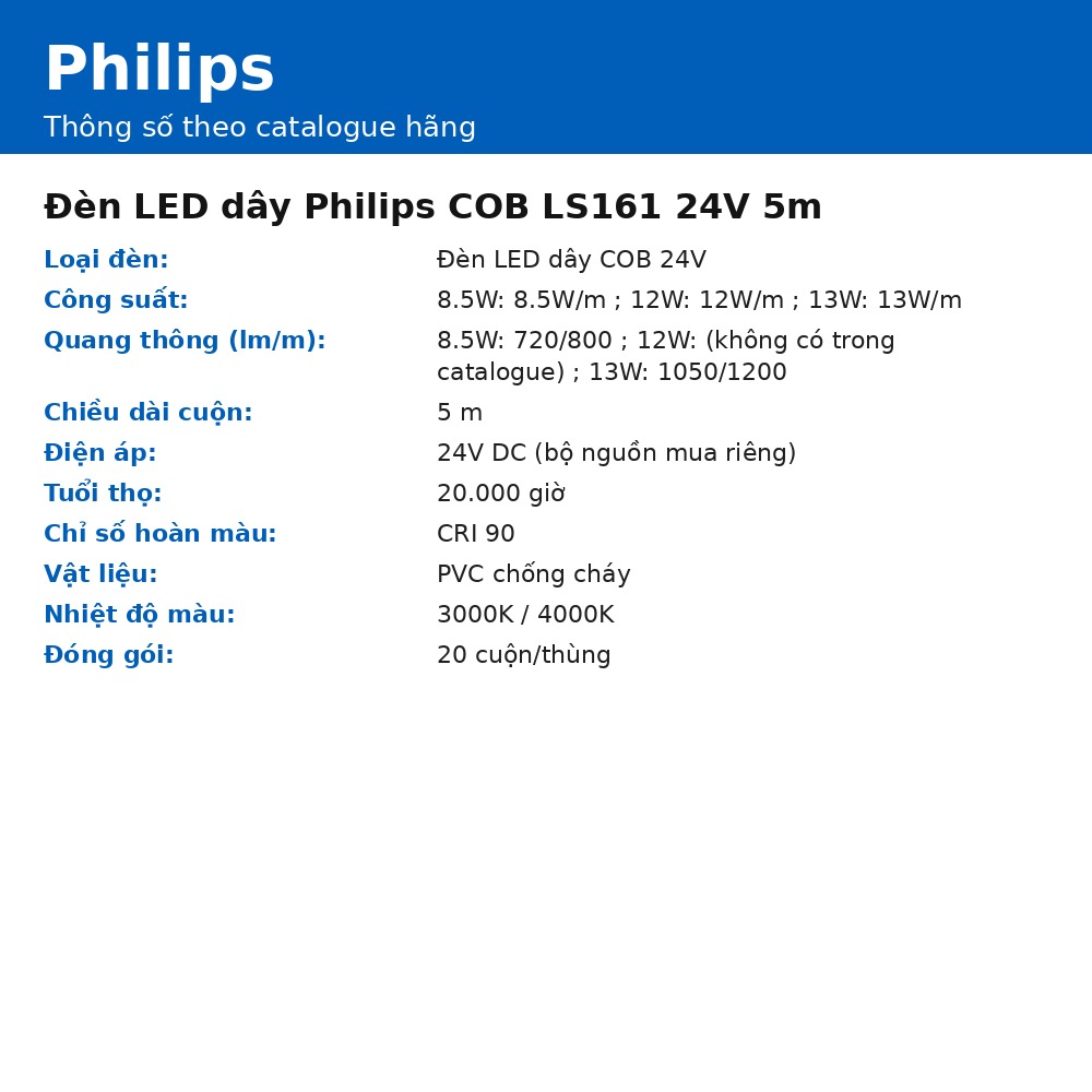 Đèn LED dây Philips COB LS161 24V 5m chính hãng
