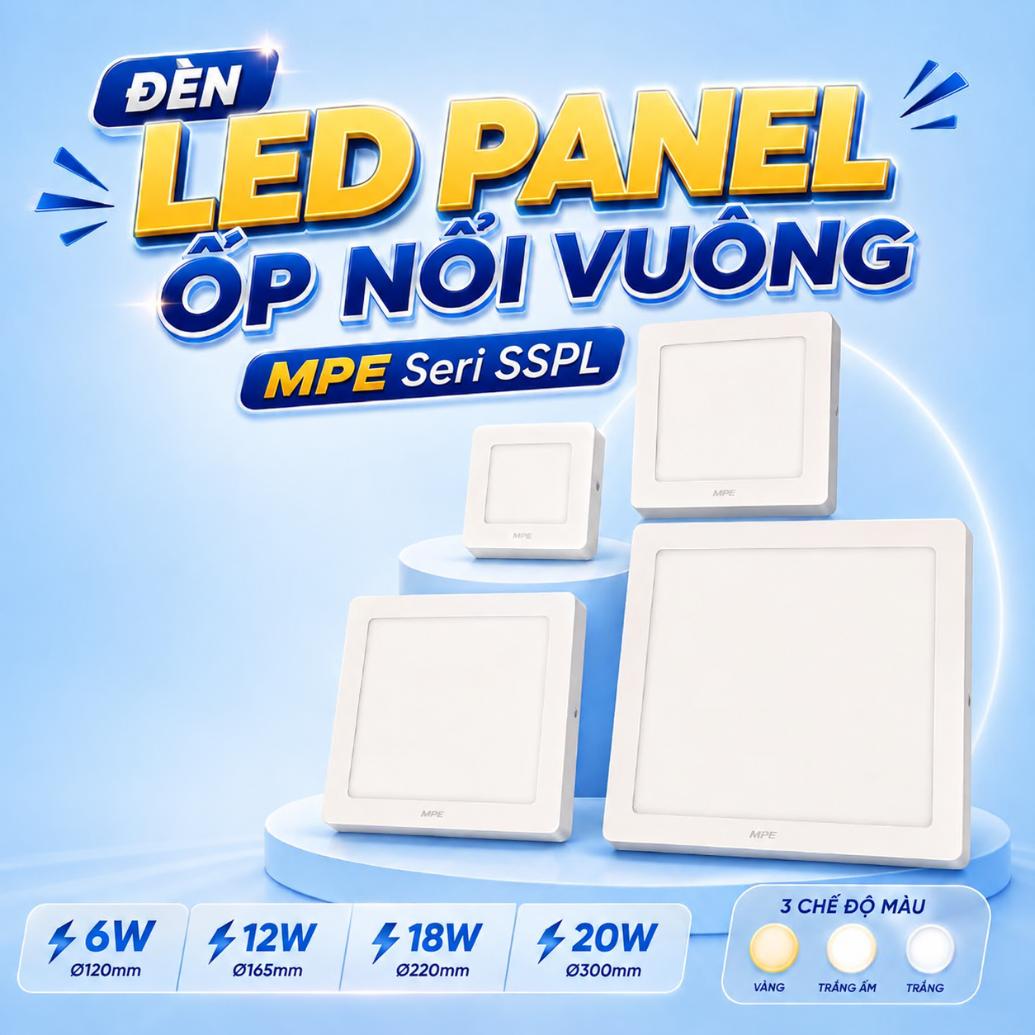 Đèn LED Panel ốp nổi vuông MPE Seri SSPL 6W 12W 18W 24W