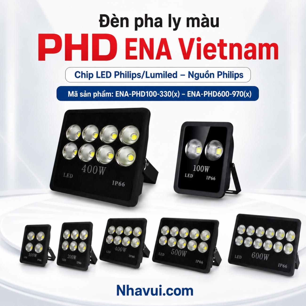 Đèn pha ly màu PHD ENA Vietnam cấu hình Chip LED Philips/Lumiled – Nguồn Philips