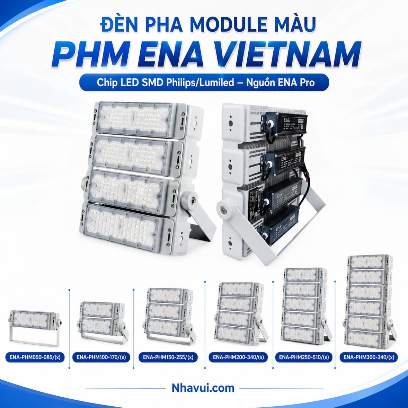 Đèn pha module màu PHM ENA Vietnam cấu hình Chip LED SMD Philips/Lumiled – Nguồn ENA Pro