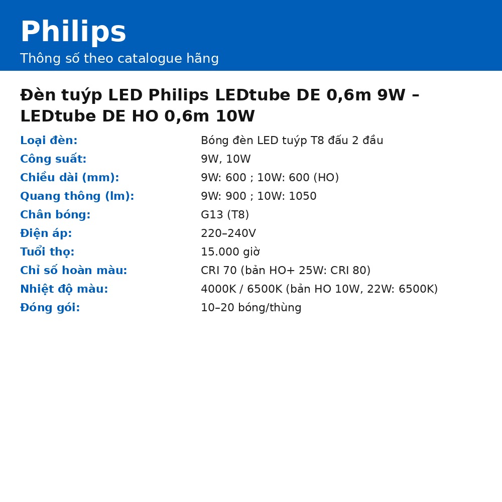 Đèn tuýp LED Philips LEDtube DE 0,6m 9W – LEDtube DE HO 0,6m 10W