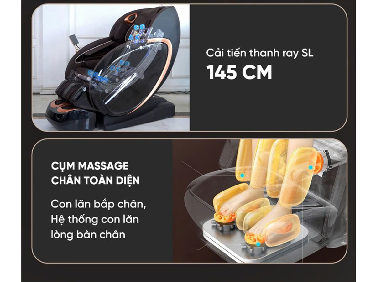 Ghế massage toàn thân Queen Crown QL008 Luxury – ray SL 145cm, túi khí, nhiệt hồng ngoại