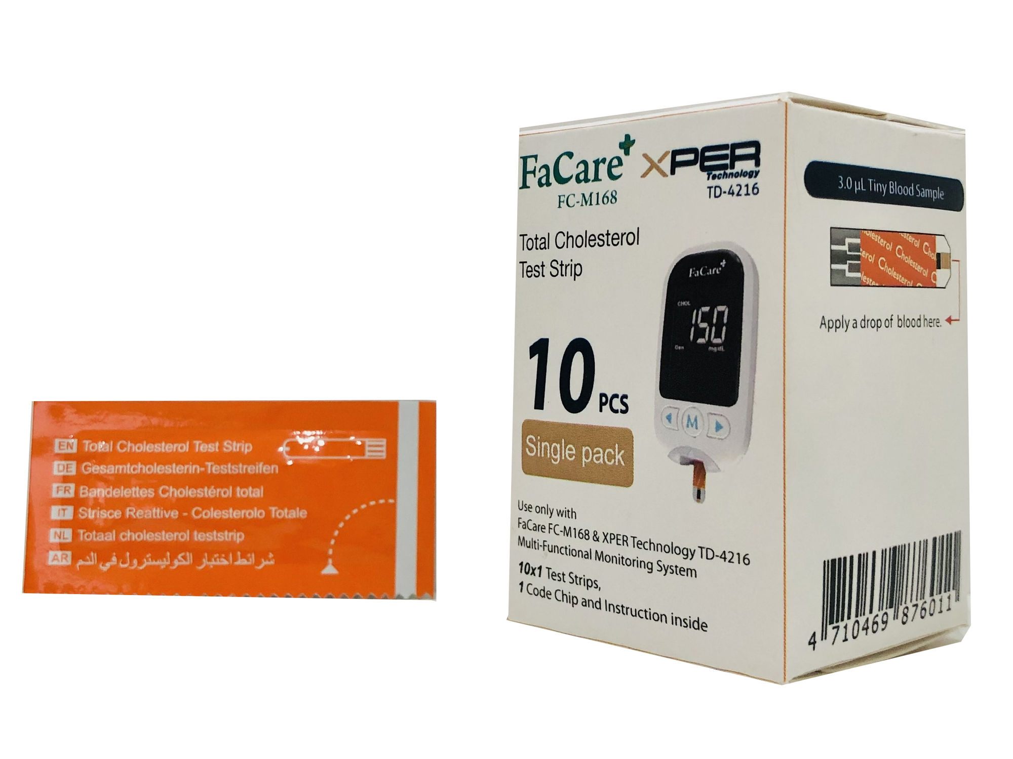 Hộp 10 que thử mỡ máu Cholesterol FaCare cho máy FC-M168