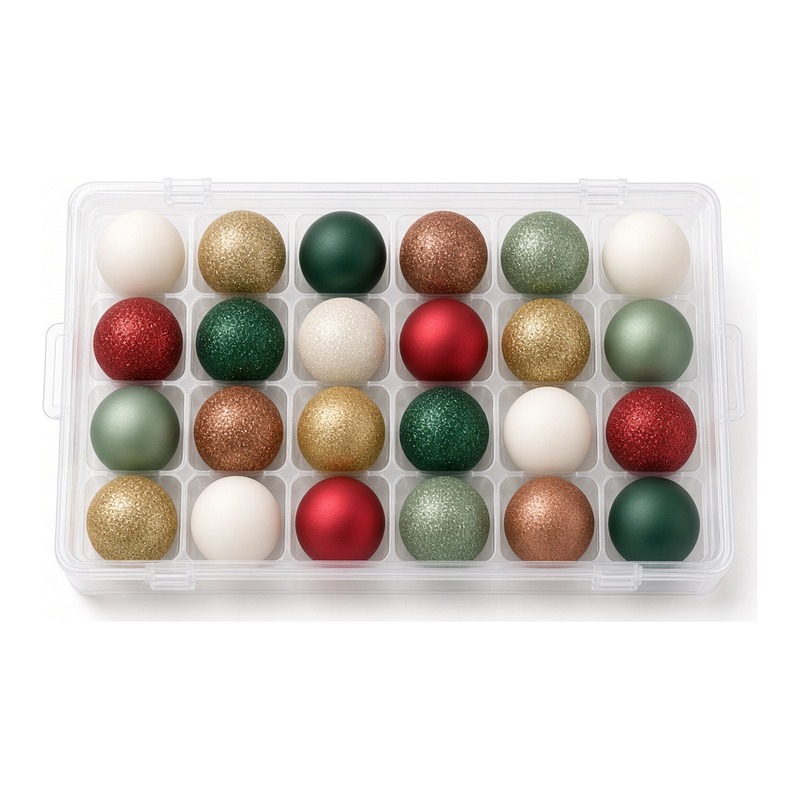 Hộp 24 quả châu Noel mờ kim tuyến 4cm (đỏ/vàng/bạc)