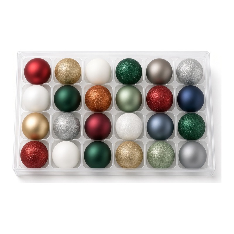 Hộp 24 quả châu Noel mờ kim tuyến 6cm (đỏ/vàng/bạc)