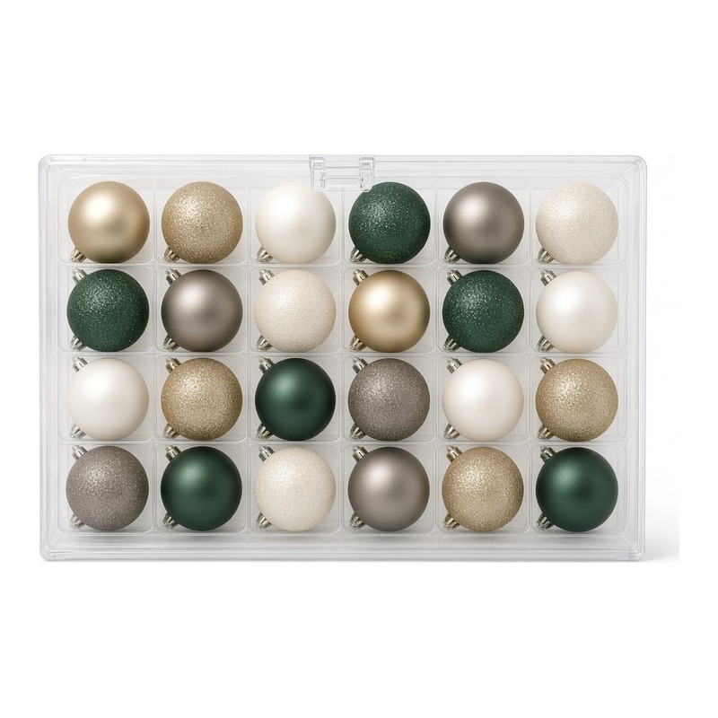 Hộp 24 quả châu Noel mờ kim tuyến 8cm (đỏ/vàng/bạc)